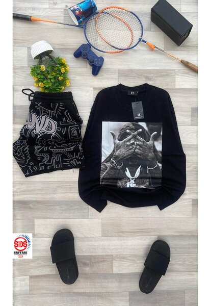 Sweat-shirt noir avec motif pour homme