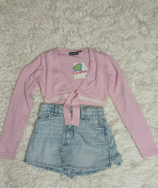 Ensemble Mode Fille : Cardigan Rose et Short Jean