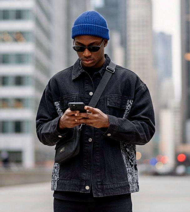 Veste en denim noir homme