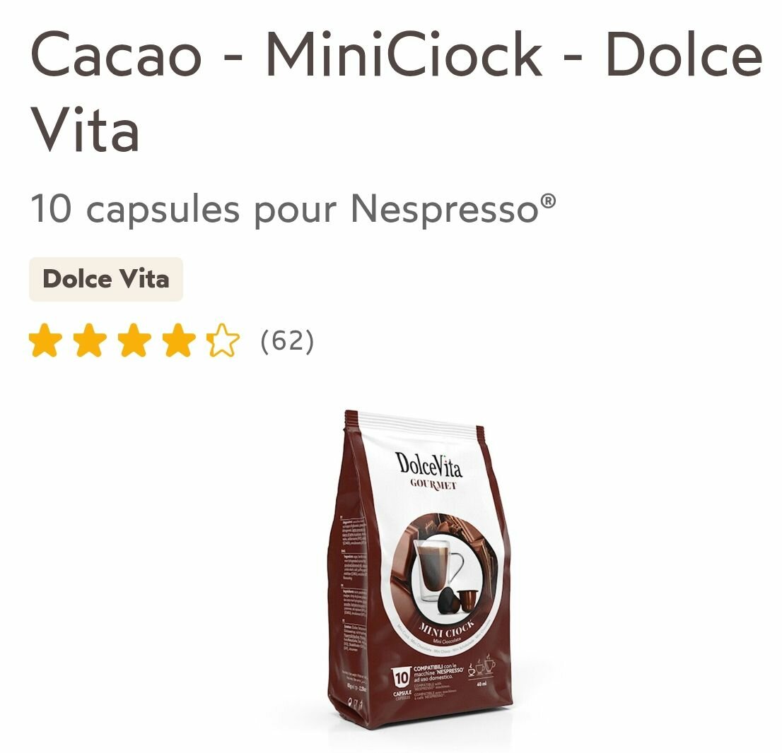 Capsules chocolat Dolce Vita