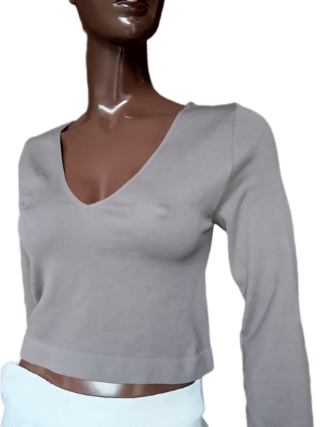 Pull court col V femme