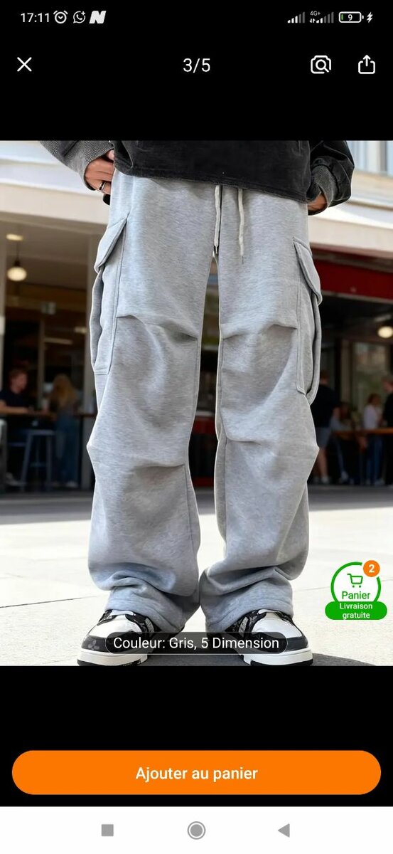 Pantalon Cargo Gris Homme