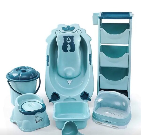 Baby bath set with shelves stand