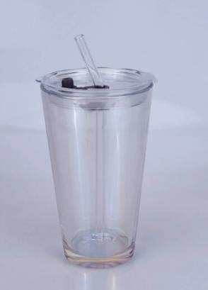 Fashion Travel Iridescent Plain Glass Tumbler with Splash-Prof Lid and Glass Straw 