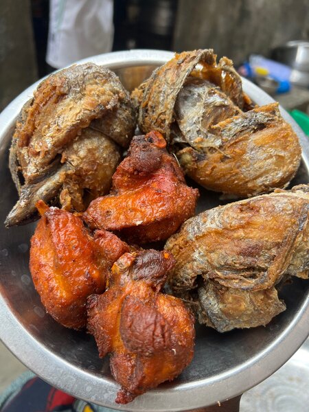 Assortiment de saumon et poulet frit