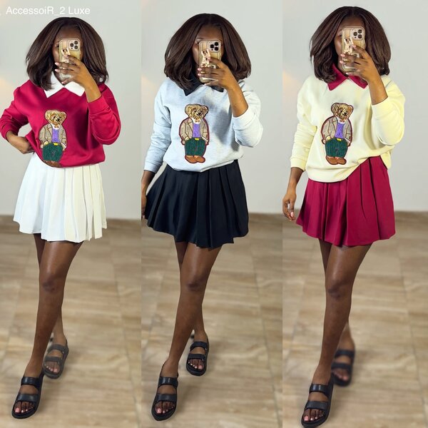 Ensemble sweat ours polaire et jupe