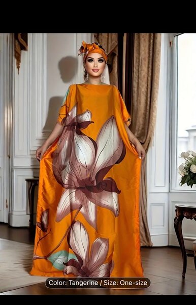 Orange Floral Maxi Dress with Headband