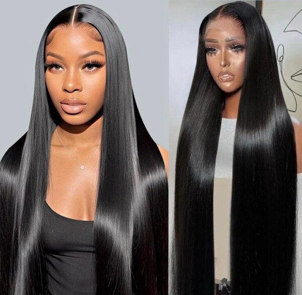 Perruque longue lisse noire