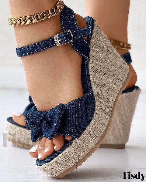 Sandales compensées en denim