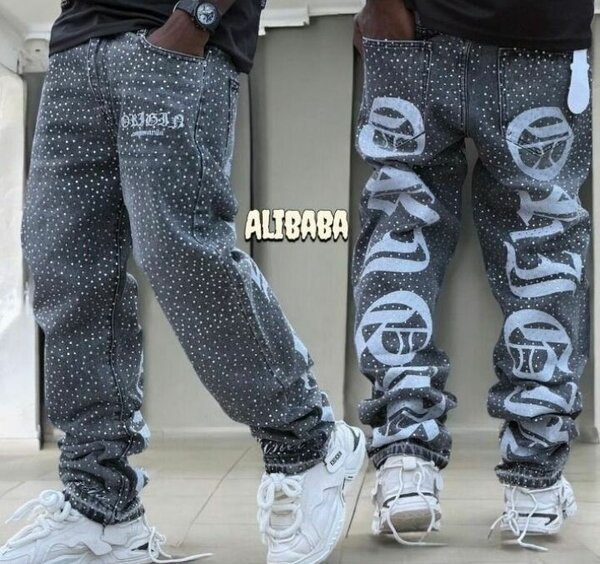 Jeans homme gris avec motifs
