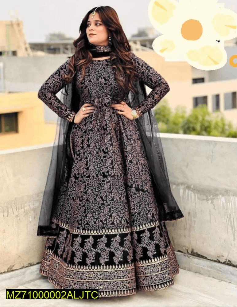 3 PCs Women's stitched Katan slik Screen printed maxi