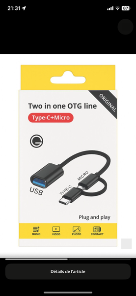 Câble 2 en 1 type c