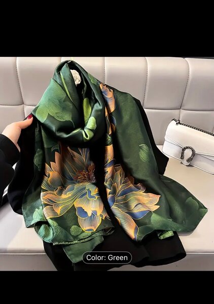 Floral Green Silk Scarf for Women
