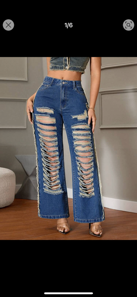 Jeans déchirés taille haute
