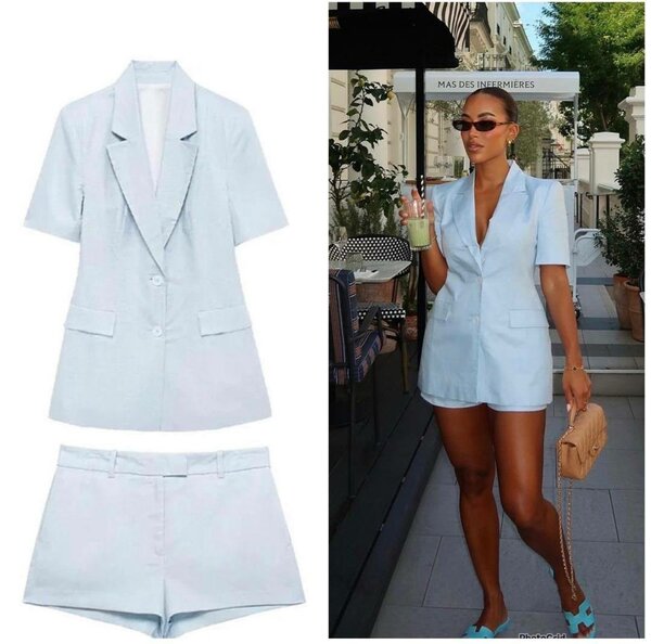 Tailleur court bleu femme