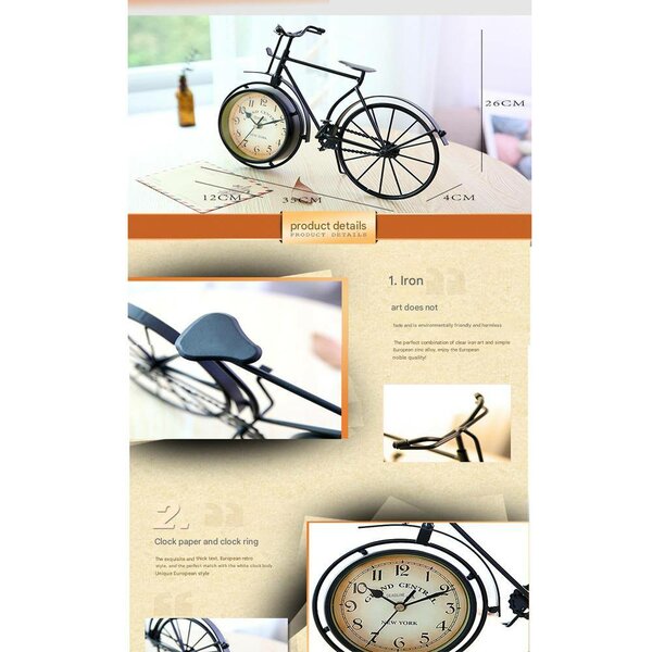 Vintage Antique-Style Metal Bicycle Decor Clock Timepiece