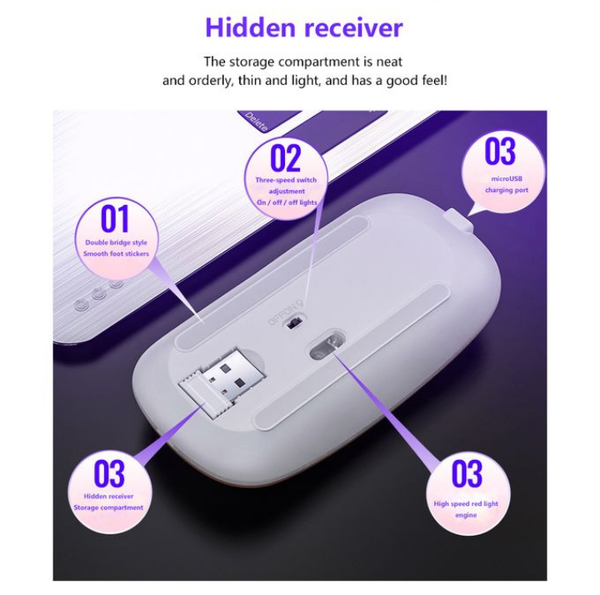 Colorful LED 2.4G recharge ultra-thin wireless mouse silver