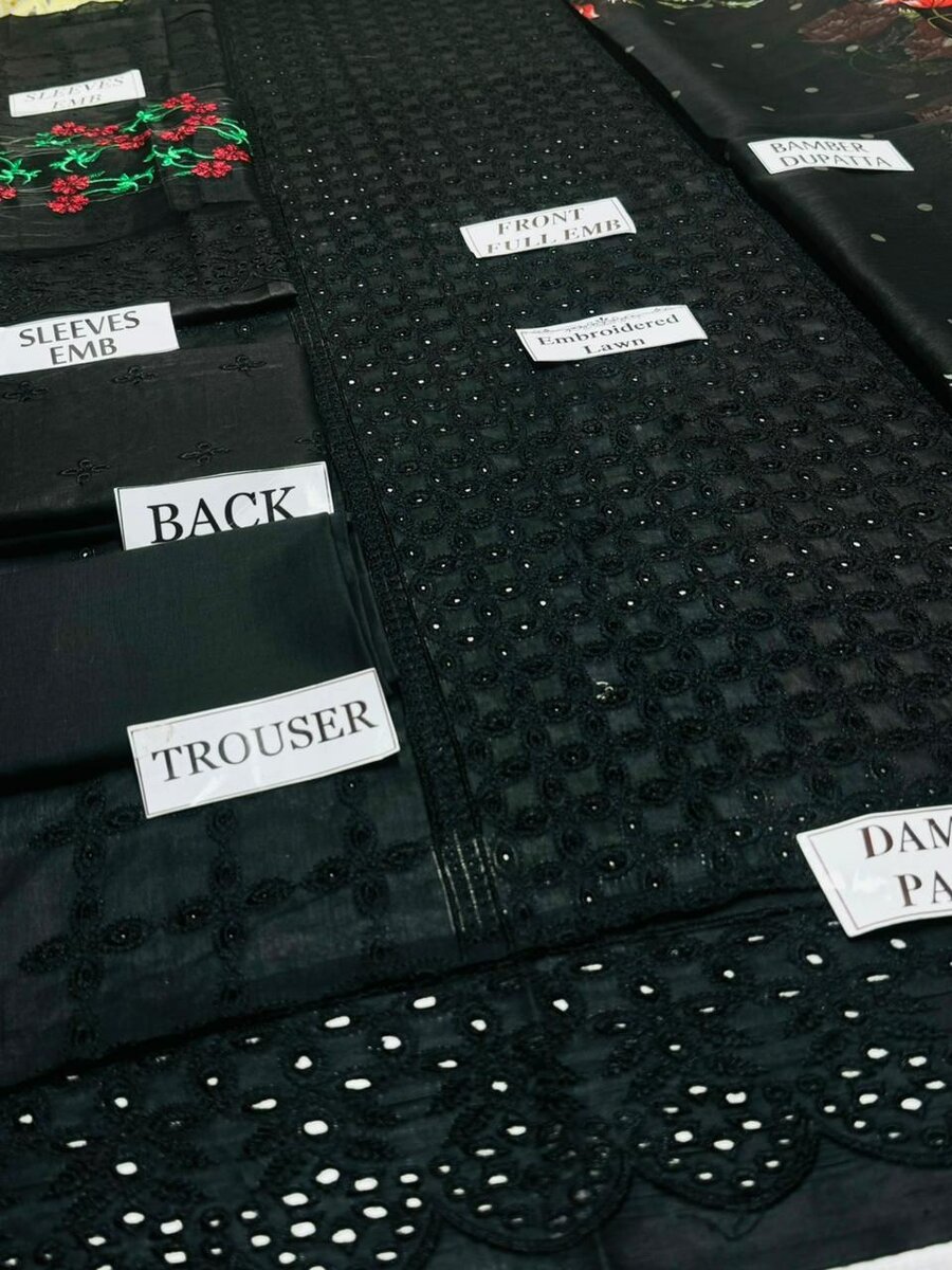 3 pcs women's unstitched Embroidered Lawn suit