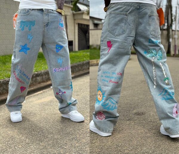 Jeans décontractés peints à la main