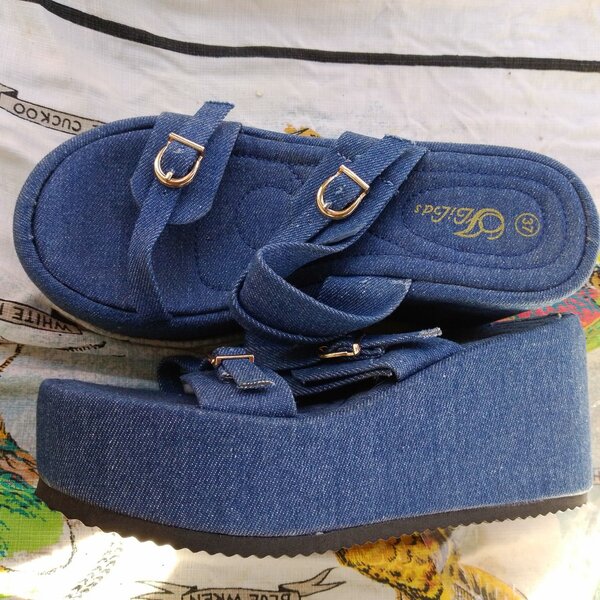 Sandales Compensées en Denim