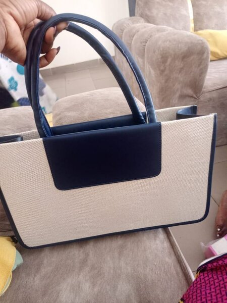 Sac fourre-tout femme beige et bleu