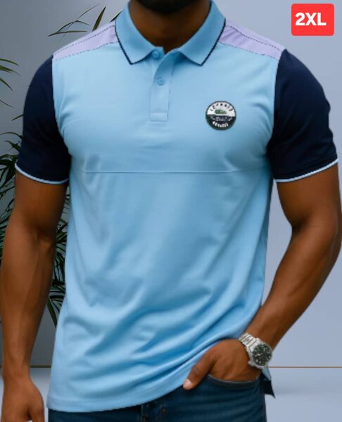 Polo homme bleu manches courtes