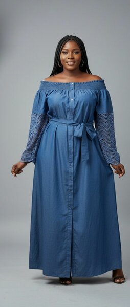 Robe bleu évasée avec ceinture