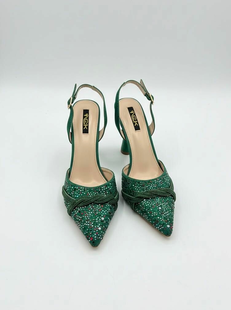 Escarpins verts à talon chic