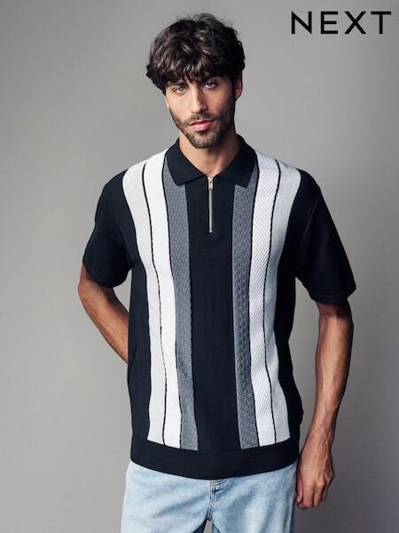 Polo noir en maille pour homme