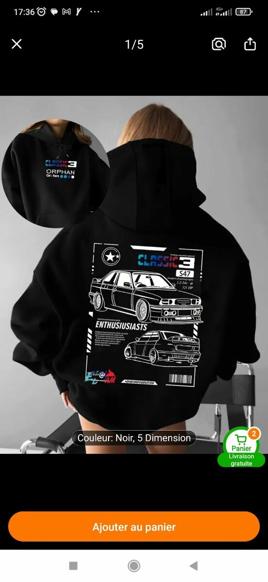 Sweat à capuche voiture rétro