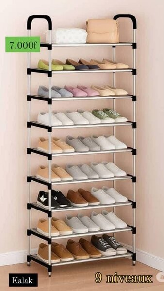 Étagère à chaussures 9 niveaux en métal