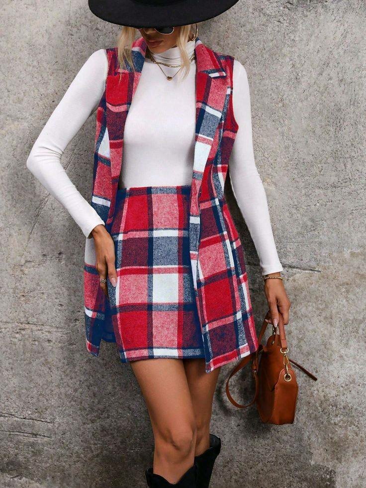 Ensemble jupe et veste à carreaux