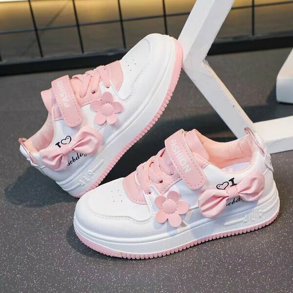 Sneakers fille blanc/rose avec fleurs