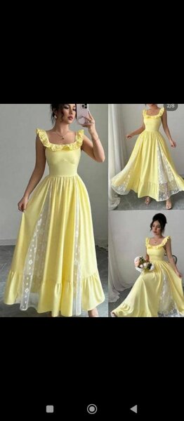 Yellow Lace Maxi Dress for Women