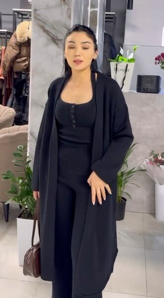 Костюм тройка, черный трикотаж