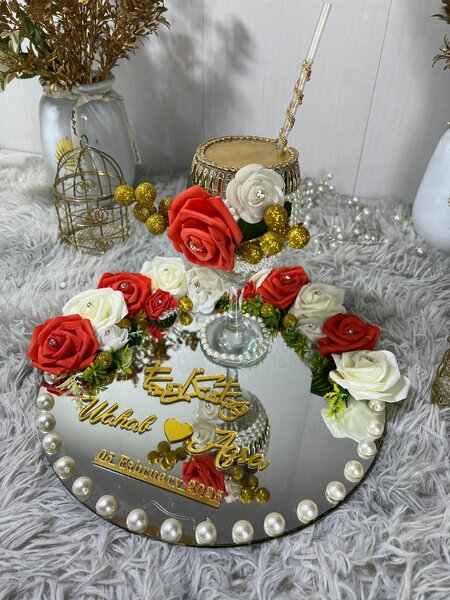 Wedding Doodh Pillai glass and plate