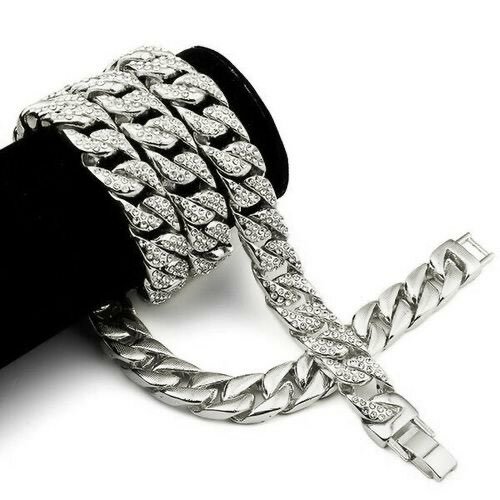 Rhinestone Cuban Chain Men's Hip Hop Necklace Bracelet Women