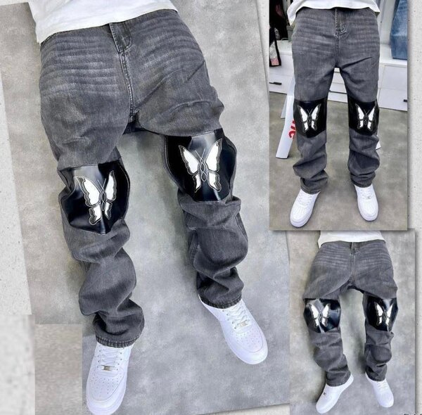 Jean homme gris avec genouillères