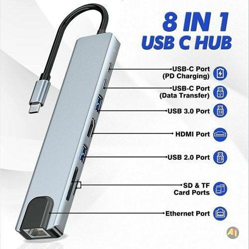 Hub USB-C 8-en-1 polyvalent