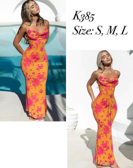 pink and orange fitted dress