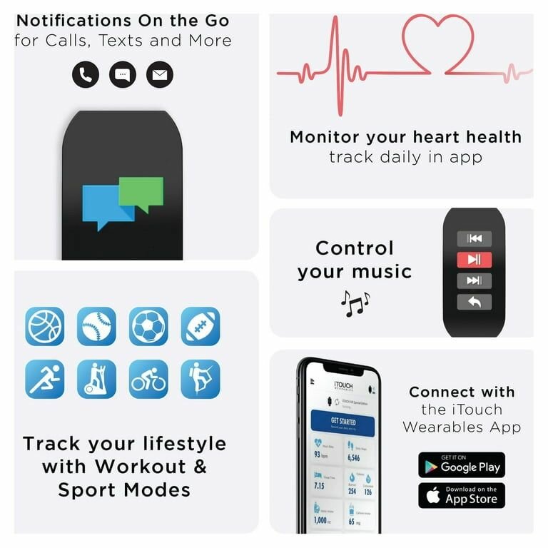 Itech Active Smartwatch Tracker for Men/Women, iOS & android