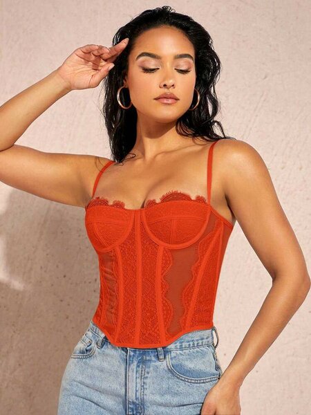 Corset Bustier Rouge en Dentelle Féminine
