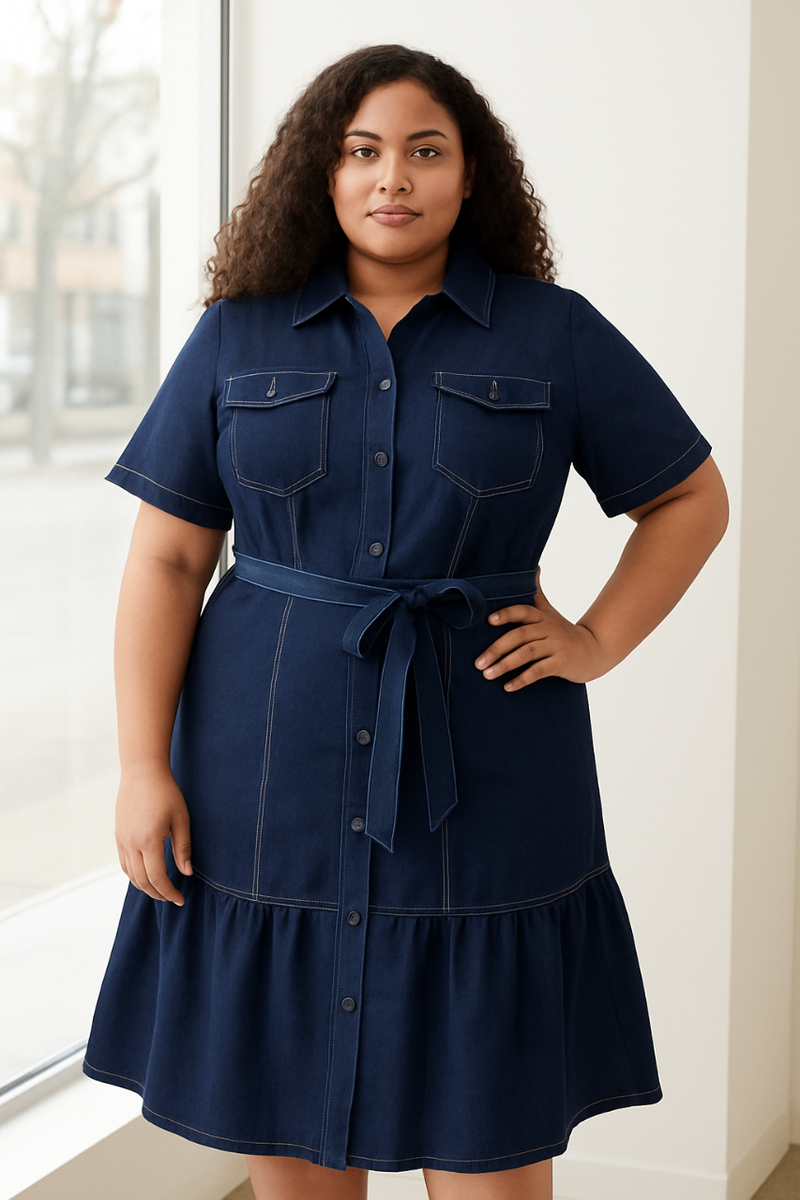 Robe chemise en jean grande taille