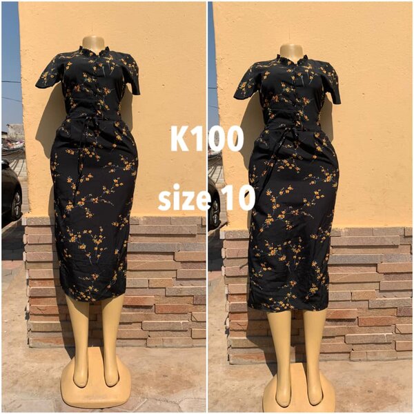Black dress with floral print, size 10