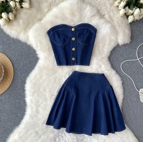 Mini Set : Denim Skirt + Top