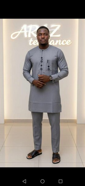 Men's Gray African Dashiki Suit