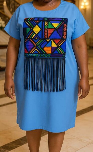 Robe ethnique bleue à franges