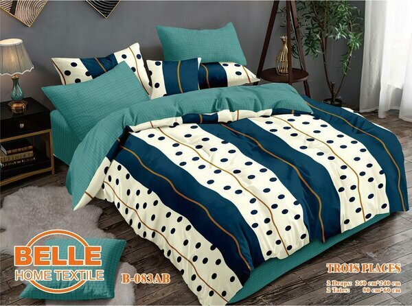 Parure de lit rayée bleu pois 4 pièces