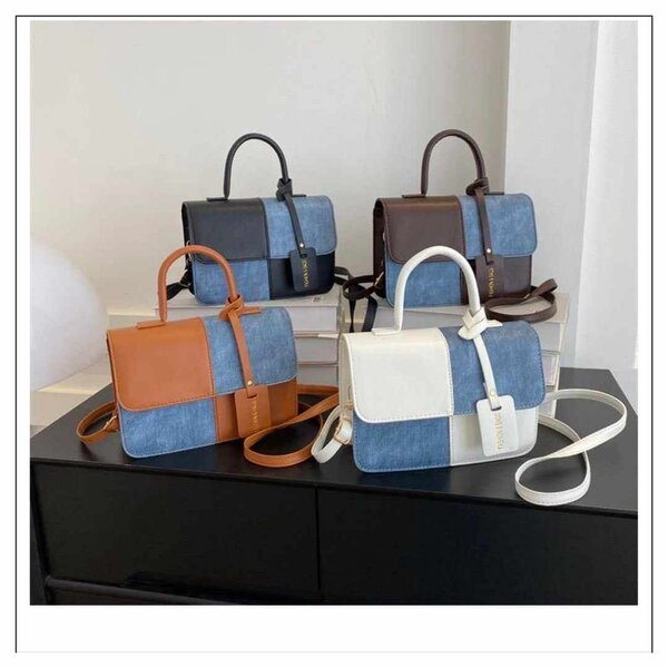 Sac à main en cuir et denim