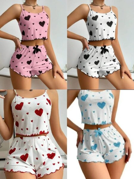 Pijama débardeur à motifs cœur